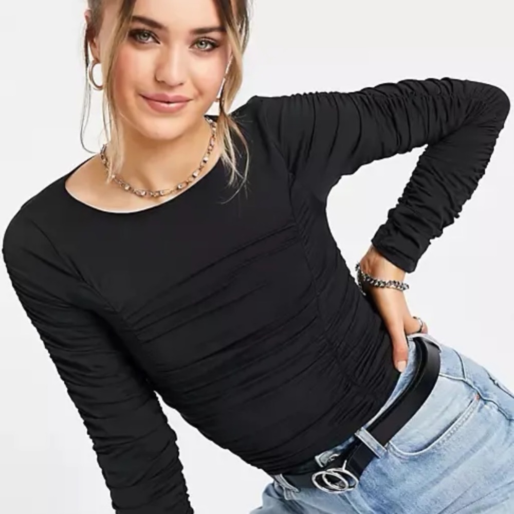 Topshop black ruffle top